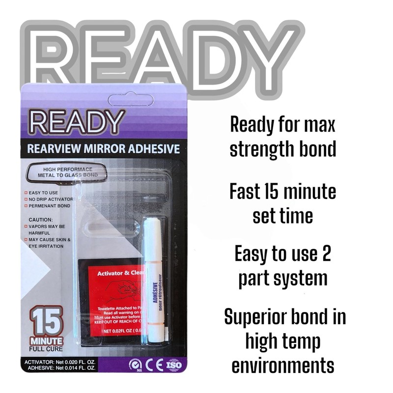 Ready Rearview Mirror Superior Bond Adhesive, Fast Easy Installation, 15min