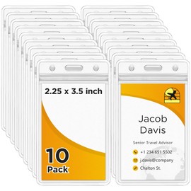 BlueCosto - Vertical ID Badge Holders - 2.25x3.5 Inch, 10 Pack - Clear Name Card Protector with Zipper - Waterproof Badges for Work, Conferences, Offices, Schools & Events - Bulk Nametag Holders