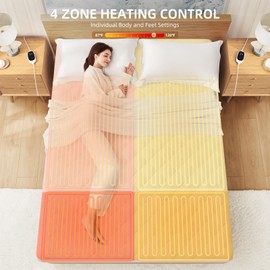 Caperia Heated Mattress Pad Quilted Multizone electric mattress pad Individual Body and Feet Bed Warmer 9 Heat Settings, 1-12 Hours Auto Off, Deep Pocket, Fast Heating, Machine Washable King 78''x80''