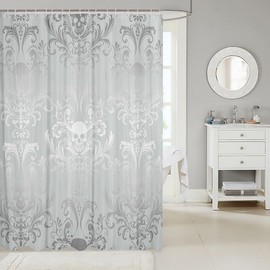 Adults White Damask Shower Curtain Antique Victorian Baroque Bath Curtain 72" Wx72 L,Vintage Floral Exotic Sugar Skull Waterproof Bathroom Curtains,Gothic Bone Skeleton Bohemian Decor,Silver