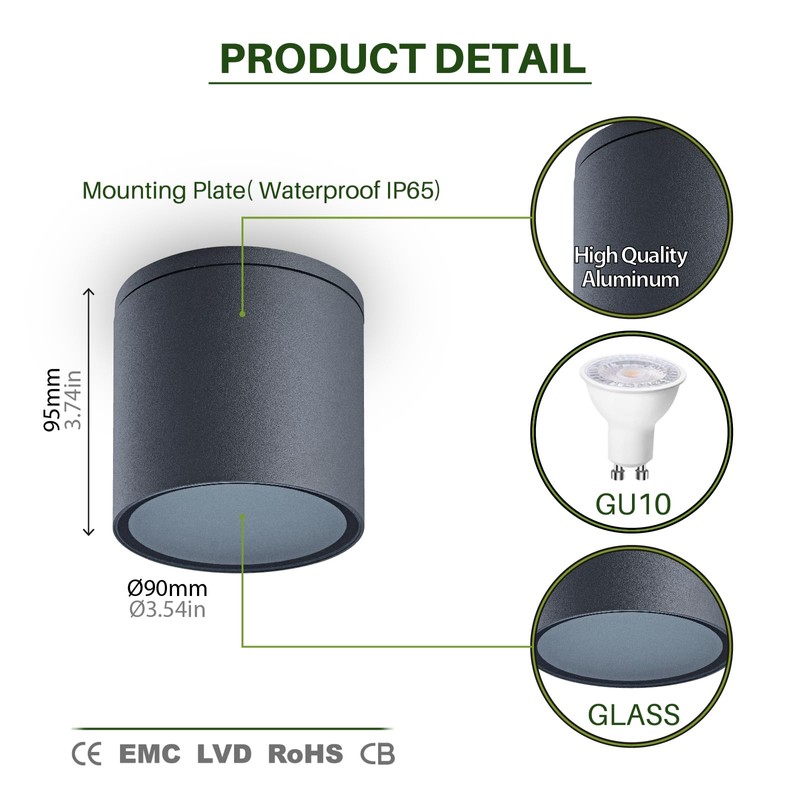 EBION Surface Mounted Downlight, Flush Mount Ceiling Spotlight, Minimalist Round