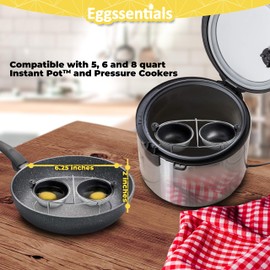 Eggssentials Egg Poacher Insert Stainless Steel Poached Egg Cooker Eggs Poaching Cup PFOA Free Egg Poachers Nonstick, 6.25" Rack Compatible with Skillet Instant Pot Pressure Cooker, 2 Poached Cups