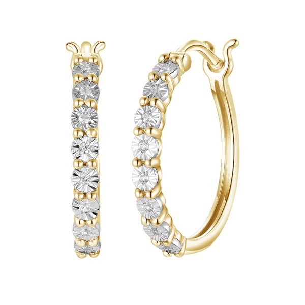 Tirafina 14K Yellow Gold over Sterling Silver Diamond Hoop Earrings