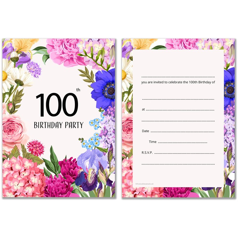 Olivia Samuel 20 x 100th Floral Birthday Party Invitations –