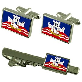 City Belgrad Serbia Flag Silver Shirt Cufflinks & Tie Clip Pin Box Gift Set