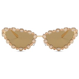 Full Crystal Shiny Cat Eye Sunglasses For Women Vintage Fashion Luxury Rhinestone Sun Glasses Female Elegant Shades (gold)