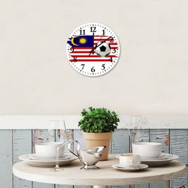 Wood Hanging Wall Clock Silent Non-Ticking Large Numbers Battery Operated Football Theme Malaysia Custom Wood Clocks Rugby Football Coaches Gifts Wall Decor for Family Room Patio Auto Shop 10 Inch