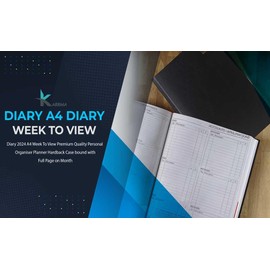 2024 Diary | A4 Diary Week to View Black | Page A Day | 2024 A4 Week To View Yearly Diary with Hard Cover with Metal Edges for Home and Office Use Etc