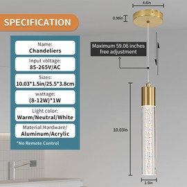 SHINELUX 3-Pack Pendant Lights for Kitchen Island, Modern Gold Ceiling Light Fixtures with Crystal Bubble Glass, Adjustable 3-Colour Temperature 3000K/4500K/6500K, LED Energy Saving A+ Rated