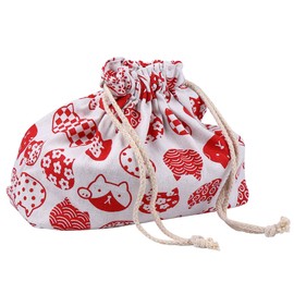 TOYANDONA Bento Box Drawstring Lunch Bag Double-Layer Thickened Japanese Style Bento Tote Pouch Candy Gift Holder Pack for Home Wedding Birthday Party Red Anime Lunch Box