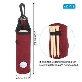 PATIKIL Golf Ball Carry Bag, 2 Pcs Golf Tee Holder Pouch Portable Neoprene Golf Ball Holder with Clip for Men and Women Storage Gifts, Burgundy