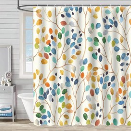 FAIRYGATE Wet Room Shower Curtain Shower Curtains Mould Proof Resistant Leaves Theme Waterproof Bathroom Curtains with 12 Hooks 180x180cm B8013