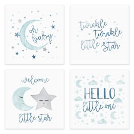 Starry Delight Baby Shower Beverage Napkins / 48 Twinkle Star And Moon Cocktail Napkins / 4 3/4" x 4 3/4" Little Star 3 Ply Napkins / 4 Pastel Night Sky Designs/Gender Neutral Baby Party Supplies