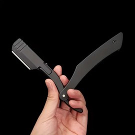 Professional Men'S Folding Straight Razor with 10 Stainless Steel Replaceable Blades, Aluminum Handle, Portable Manual Barber Shaver, Shaver, Barber Razor set - Colour: Razor （Black ）+  Blades （10PCS）