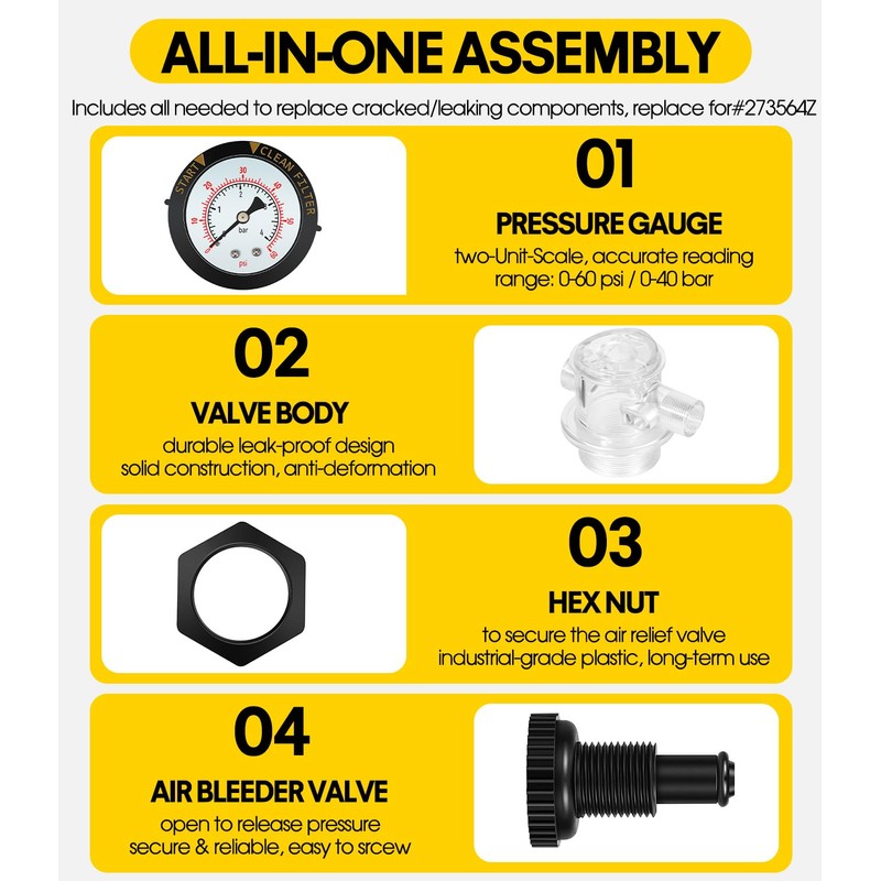 DearChan 273564Z Manual Air Relief Valve Replacement/Pressure Release Assembly with