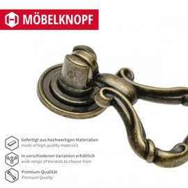 Gedotec Furniture Knobs, Metal L: 53 mm, Pack of 1, Door Knob for Cupboards, Antique Brass Including Mounting Material, Flora, Knobs for Kitchen Cabinets, Vintage Style, Cabinet Handles, Door Handles,