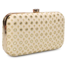 Hand Crafted LONGING TO BUY Designer Box Clutch - Zari Embroidery Hand Clutch, Light Golden