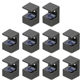 sourcing map 10 Pcs Glass Shelf Brackets, Zinc Alloy Shelf Clips Clamps Square Shape Glass Holder Support Bracket for 9mm for Glass Acrylic Wood, Black