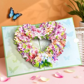 YianHien Anniversary Card, Heart Lily 3D Wedding Anniversary Cards for Wife Husband Girlfriend Boyfriend, Flowers Pop Up Card for Birthday Anniversary Wedding Engagement Valentine's Day Mother's Day
