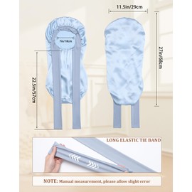 AWAYTR Long Silk Bonnet for Sleeping - 100% Mulberry Silk Bonnet for Women Long Hair Sleep Cap with Elastic Tie Band (Sky Blue)