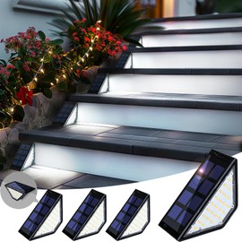 PATIOWIN Solar Deck Lights,24 LEDs Solar Step Lights for Outside Waterproof IP65,Solar Stair Lights Outdoor for Yard，Stair, Step, Patio, Deck, Wall(4 Pack, Cold White)
