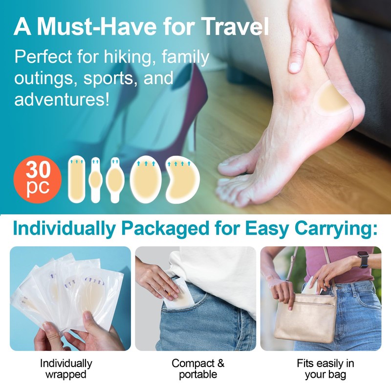 Blister Plasters for Feet - 30ct Mixed Size Hydrocolloid Gel