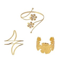 COLORFUL BLING 3PCS Upper Arm Bracelet Gold Silver Chunky Cuff Bracelets Flower Butterfly Armband Set for Women Irregular Minimalist Open Wide Coil Band Bangle Boho Jewelry, Metal, Agate