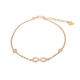 jewellerybox Yellow Gold Dipped Fine Sterling Silver Infinity & Round Clear CZ Adjustable Bracelet