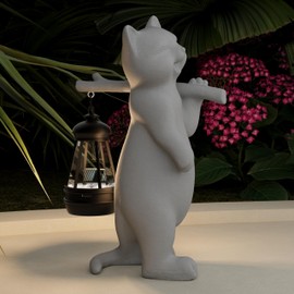 mikilov Cat Resin Statue with Solar Lantern (Walking) - Outdoor Lanterns & Indoor Statue Decorations for Garden, Yard, Porch, Home, Balcony