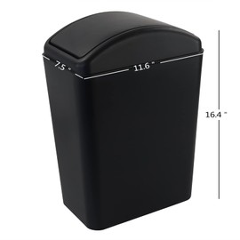 Tyminin 4.2 Gallon Swing Lid Trash Can, Plastic Trash Bin with Lid, Black