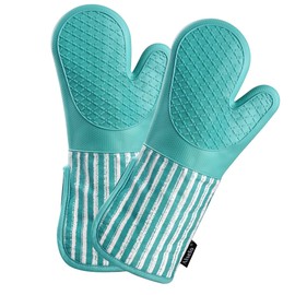 Alselo Silicone Oven Mitts Heat Resistant 932℉ with Waterproof & Non-Slip Kitchen Mittens, Set of 2 Extra Long Oven Gloves with Soft Cotton Terry Lining for Baking Cooking Barbecue