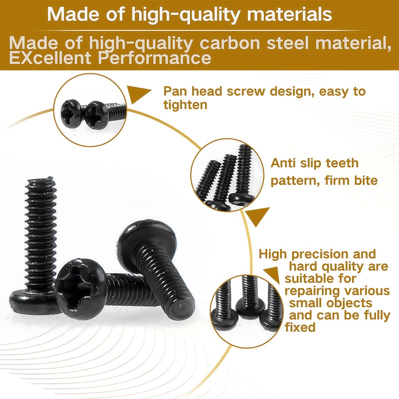 Zmbroll 1500Pcs Tiny Micro Repair Screw Metric M1/M1.2/M1.4/M1.6/M1.7 Black Carbon