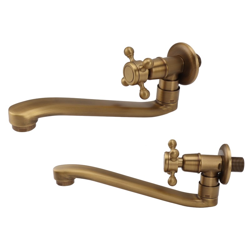 Antique Garden Faucet with Extended Spout Antifreezing Copper Wall Mount