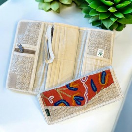 Asatre Hemp Tri-Fold Embroidered Wallet – Eco-Friendly, Durable, Vegan Wallet with Multiple Card Slots – Lightweight, Handmade Natural Fiber Wallet for Women (Orange)