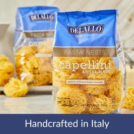DeLallo Capellini Angel Hair Pasta Nests, Made in Italy, Made with Durum Wheat Semolina Flour, All Natural, Kosher, Non-GMO, 8.82 oz Bag, (3 Pack)