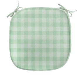 Lunarable Mint Chair Seating Cushion Set of 6, Checkered Square Forms Geometric Tartan Nostalgic Old Fashioned Picture, Anti-Slip Seat Padding for Kitchen & Patio, 16"x16", Almond Green