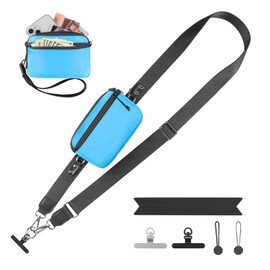 YFWE Clip and Go Strap for Phone with Wallet Crossbody, Adjustable Phone Lanyard with Detachable RFID Wristlet Wallet & Ultra-Thin 360° Rotatable Metal Tabs for All Smartphones (Blue)