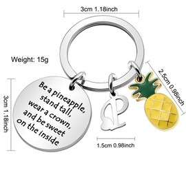 LUXYSODE - Pineapple Gifts Initial Charm Keyring - Be a Pineapple Keyring Gifts for Women Men (P)