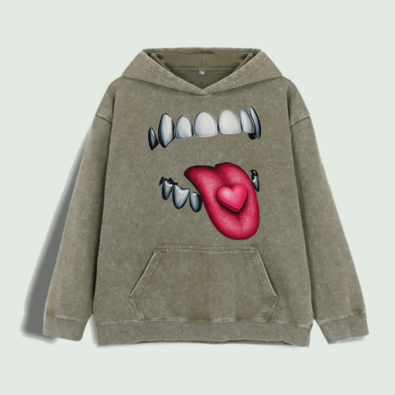 Heart Tongue Graphic Hoodie 100% Cotton US Warehouse 6 ColorsColor: