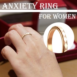 Titanium Anxiety Ring for Women Men 3mm Multi-Faceted Steel Fidget Rings Anti Anxiety Relief Rhombus Spinner Ring Anxiety Fidget Rings Fit for Engagement (Rose Gold, 6)