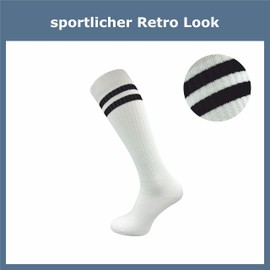 GAWILO Men's Retro Knee Socks (2 Pairs) | 78% Cotton | Knee-Length Socks in Sporty Look with Comfort Waistband | No Slipping, White + Ringel, 47 - 50