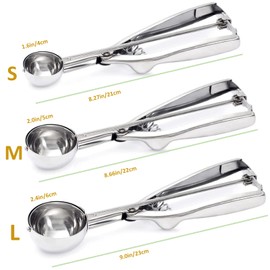 Ice Cream Scoop, 3Pcs Cookie Scoop Set, 18/8 Stainless Steel Cookie Dough Scoop, Cookie Scoops for Baking Set of 3, Ice Cream Scooper with Trigger Release, Cookie Scooper for Baking