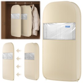 Space Saving Hanging Garment Bag with Self Compression Zipper, Thick Dustproof Garment Bags for Hanging Clothes, Space Saving Garment Bags with Compression Zip Technology (Beige, 44 * 23 * 6IN)
