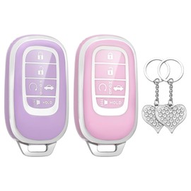LECART Key Fob Covers for Honda 2024 2025 2022 2023 CR-V Civic Pilot Accord HR-V Sport Touring TPU Key Fob Case 5 Button Car Key Shell Protector 2 Pack Pink & Purple