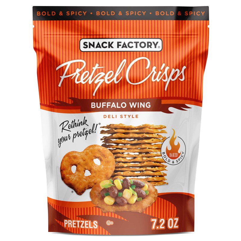 Snack Factory Buffalo Wing Pretzel Crisps, Non-GMO, 7.2 OZ Resealable
