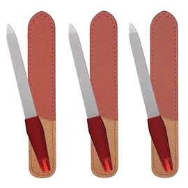 3 Pack Metal Nail File with Sharp Pointed Tip and Leather Sheath Case for Natural Nails, 5 Inches Fingernail Files Stainless Steel Manicure Double Sid