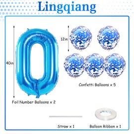 40 Inch Number 50 Foil Balloons Set, Blue 50th Birthday Decor with Blue Confetti Balloons, Giant Number 5 and 0 Balloons Self Inflating for Men Women 50th 5th Anniversary Party Decorations