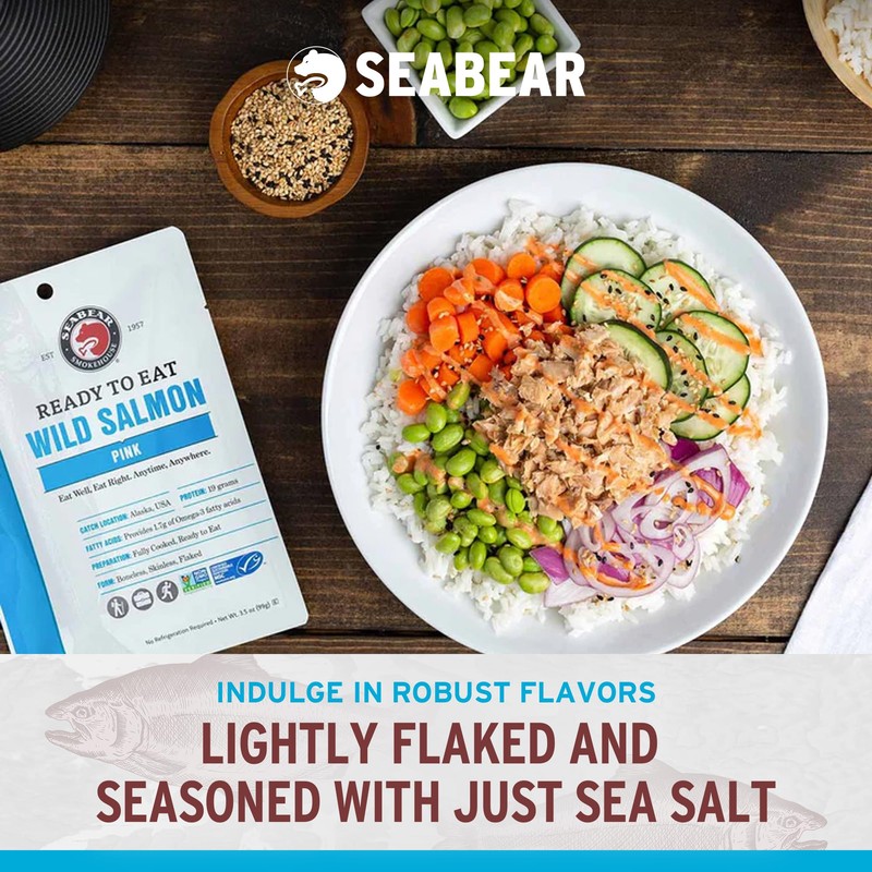 SeaBear Ready to Eat Wild Pink Salmon 6-Pack Wild-Caught Salmon,