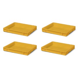 Set of 4 Travel Stackable Case TK 400/50 0, Yellow, 400X300X50 mm (L x W x H), Polypropylene, 4 Litres, Maximum Load 20 kg, food safe, Made in Germany, Industrial Grade
