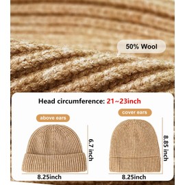 Wool Fisherman Beanies for Men Women, Short Knit Fall Winter Warm Beanie, Watch Cap, Cuffed Trawler Hats, Skull Caps Apricot